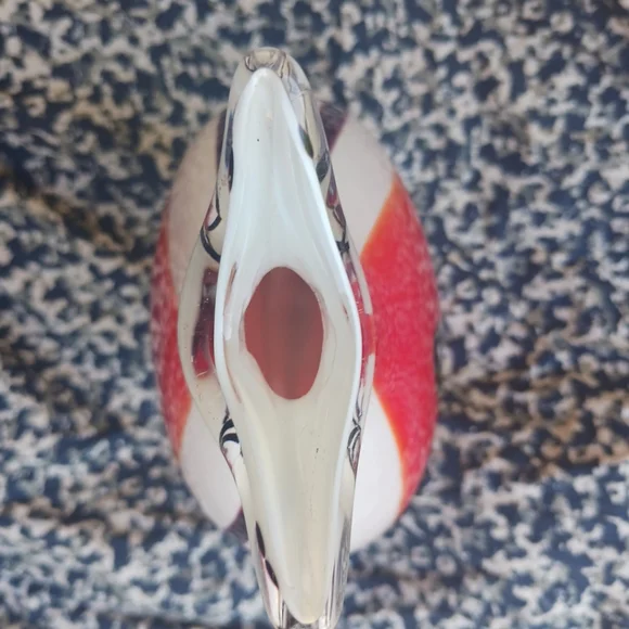 Murano Vase Red Orange Mid Century Side Black Dot Side Swirl Curved Lip 12 x 8